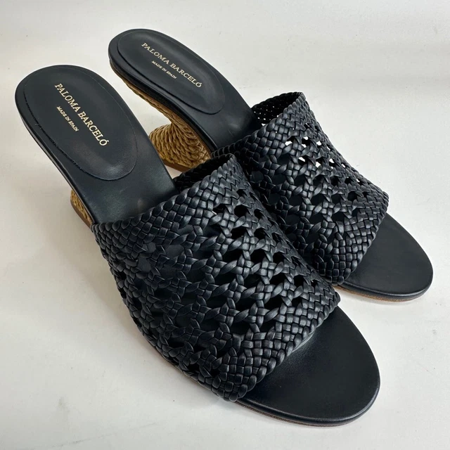 Paloma Barcelo Womens Runny Sandal Heel Navy Blue Leather Slip On Mid 9 New