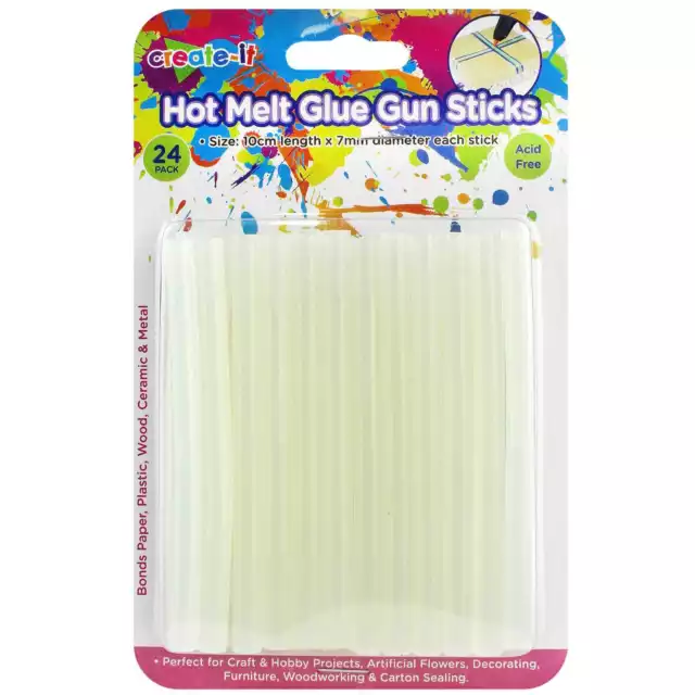 Craft Hot Melt Glue Gun 7mm Refill Sticks 24 Pack School Art Scrapbooking