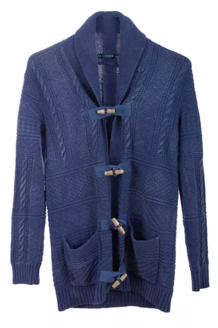 Polo Ralph Lauren cardigan bleu - motif mélange de lin coton tissage 2