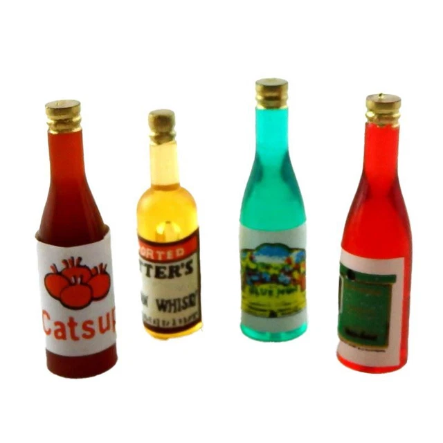 MAISON DE POUPÉES 4 Assortiment Alcool Bouteilles Miniature 1:12 Pub BAR Étude EUR 1,70