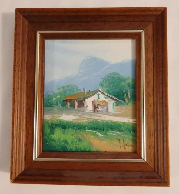 VINTAGE Miniatür-Olbild Signiert Holzrahmen B/H: 14,5 x 16,5 cm