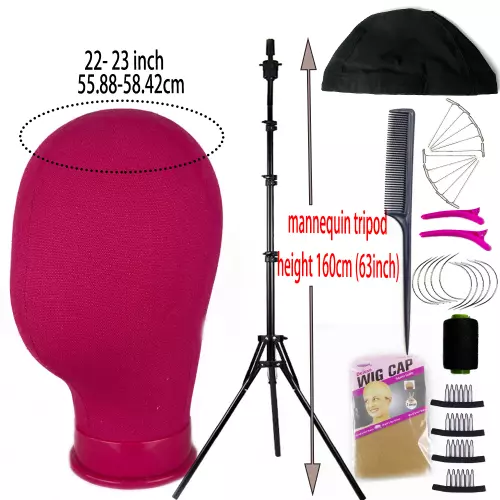 Canvas Block Head Wig Display Making Hair Styling Mannequin Head with Tripod