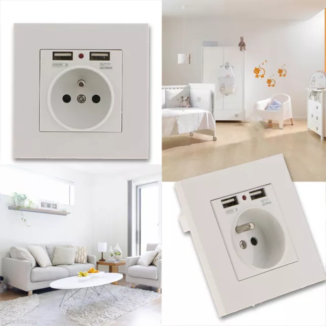 Prise Murale, Prise Electrique Murale avec Double USB pour iPhone / Android