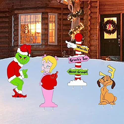 Grinch Christmas Yard Signs Decorations Extra Large 4PCS Outdoor Decoration C...