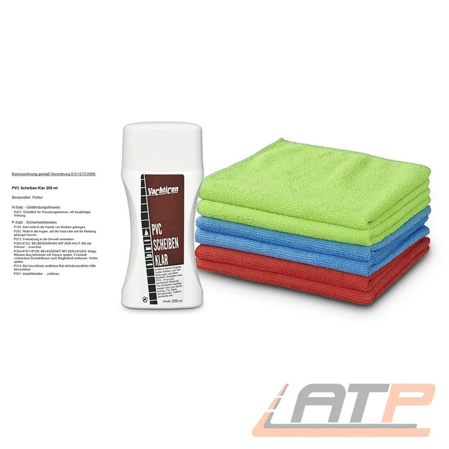 YACHTICON DISCHI PVC CHIARI 250ml DETERGENTE VETRO PLASTICA + 6X PANNI IN MICROFIBRA