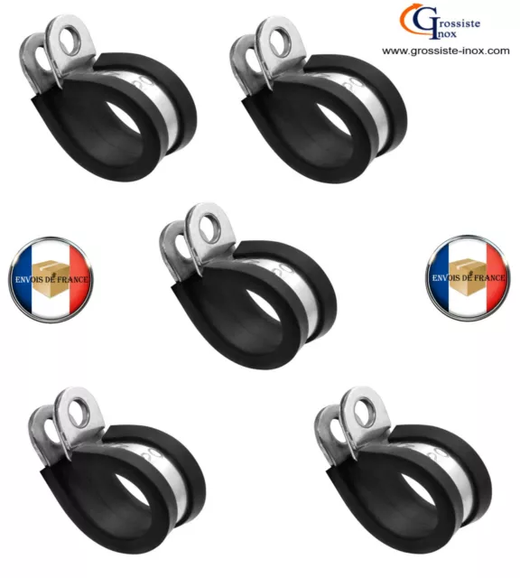 Collier Serrage Protection Bordé Caoutchouc Noir ( Lot x5 ) inox A2 Tuyau tube