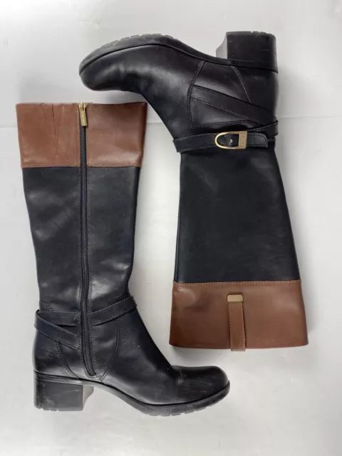 Bandolino Baya Riding Boots Womens  9.5 Leather Round Toe Knee High Black Cognac