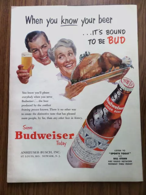 1953 Budweiser Beer Ad Thanksgiving Turkey Theme