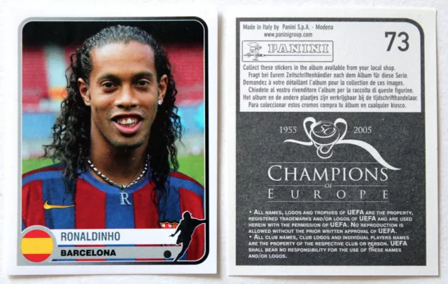 PANINI ROOKIE Soccer Sticker Card RONALDINHO No. 73 Champions League 2005 RARE!