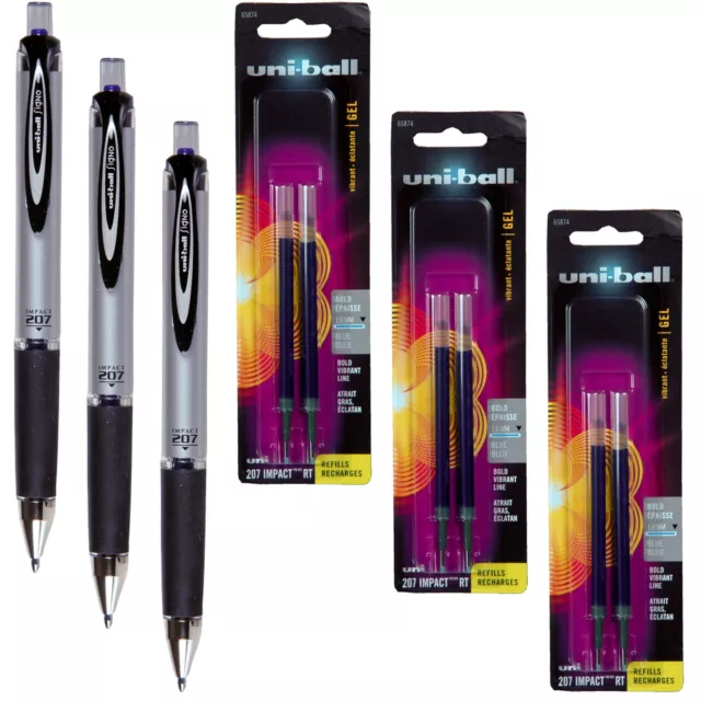 Uni-Ball Signo Impact 207 RT 65871 With Refills 65874, Blue Gel Ink, 1.0mm Bold