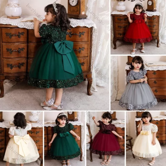 Kids Baby Girls Princess Sequins Dress Toddler Wedding Flower Girls Dress Gown
