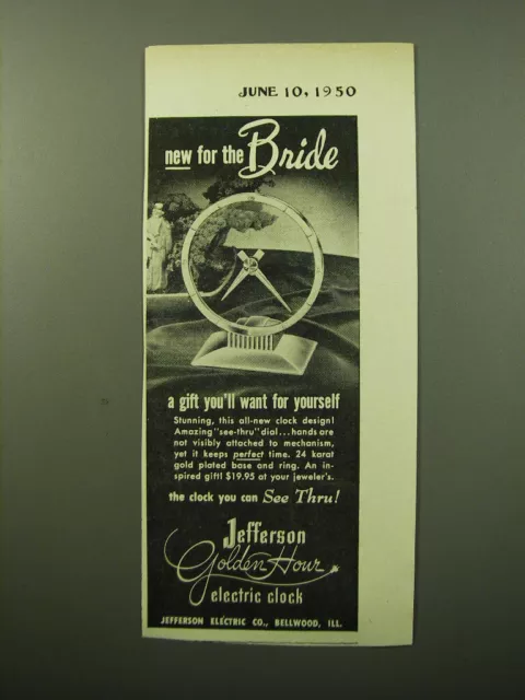 1950 Jefferson Golden Hour Electric Clock Advertisement - new for the Bride