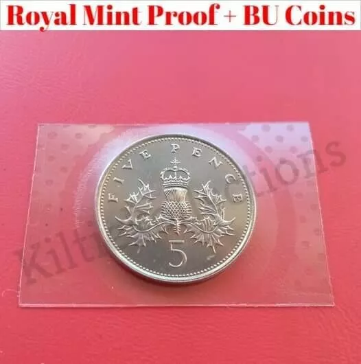 1971 - 2022 Royal Mint Proof + BU crowned thistle / shield five 5p pence coin