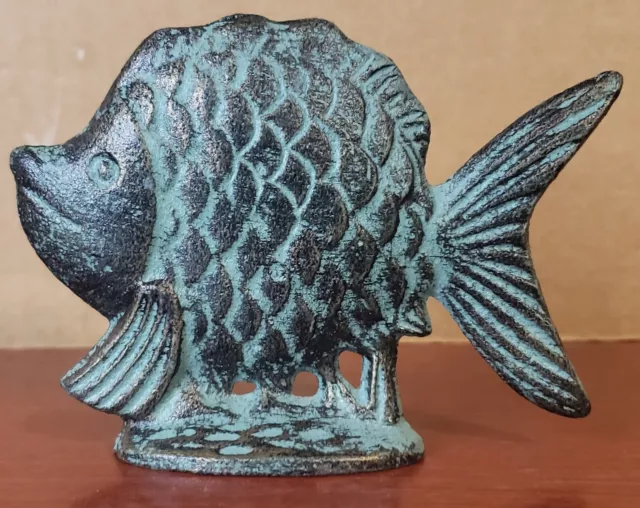 Vintage Metal Fish Statue/ Paperweight/ Figurine Faux Verdigris  3 1/2" Tall