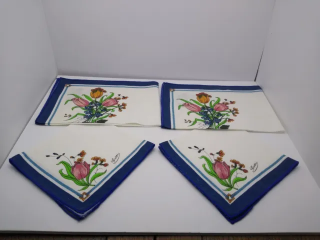 Rare! Vintage Gucci 2 Sets Napkin & Placemat Linen Made in Italy Flowers
