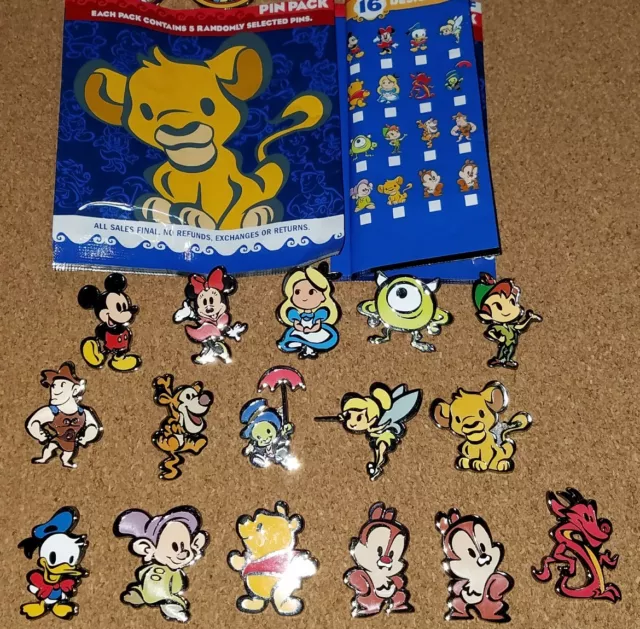 Disney Pins Stylized Cutie Character Mystery Series Complete Set 16 AUTHENTIC