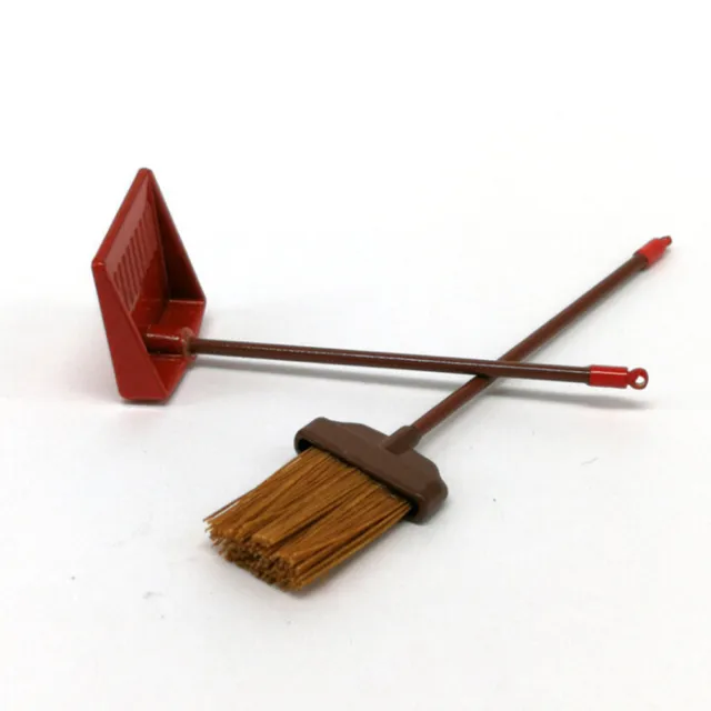 1:12 dollhouse miniature red metal long handles broom and dust pan set #km