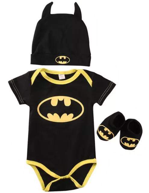 Scarpe stock neonato neonato bambino 3 pz Batman romper cappello berretto abito vestiti