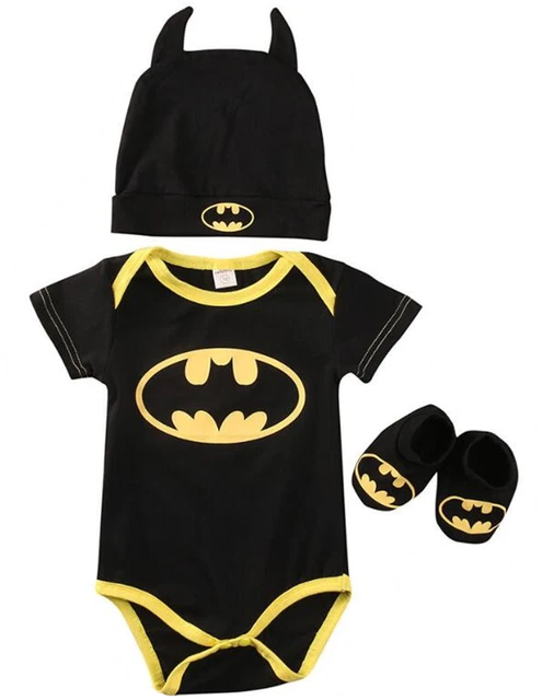 Scarpe stock neonato neonato bambino 3 pz Batman romper cappello berretto abito vestiti