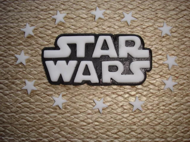 " star wars " logo birthday cake topper / decoration + stars in white / yellow