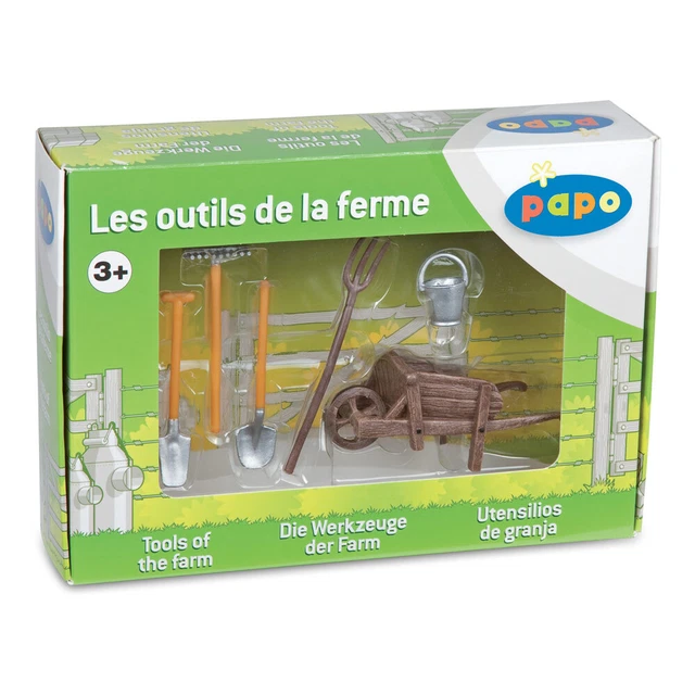 PAPO Farmyard Friends Wheelbarrow and Tools Toy Playset, Multi-colour (51140)