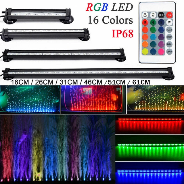 Submersible RGB Color LED Air Bubble Curtain Light Bar Fish Tank Aquarium Lamp