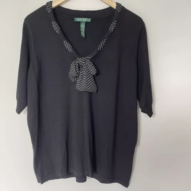 Ralph Lauren Silk Blend Polka Dot Neck Tie Womens Sweater 1X $139