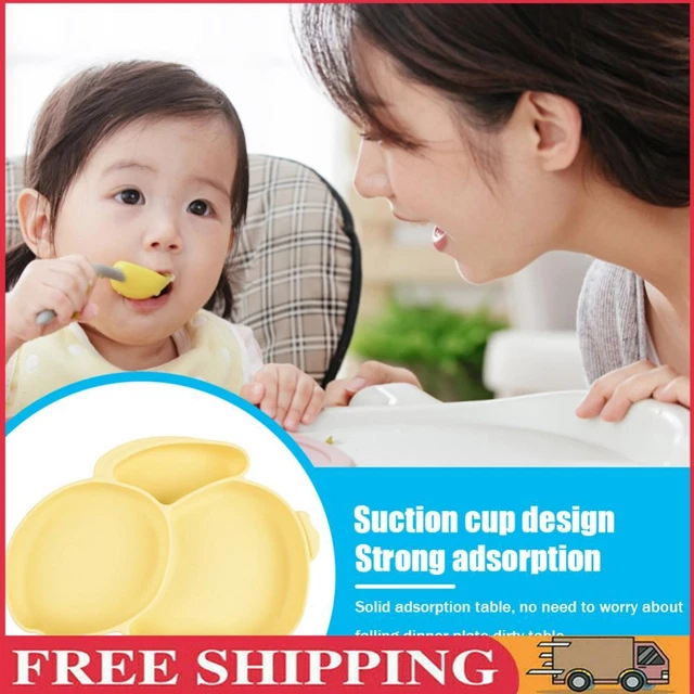 Cartoon Children Dishes Cute Silicone Baby Feeding Dishes Baby Cutlery (Yellow)