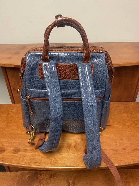 New Samantha Brown Classic Croc Backpack Bravo Blue / Camel Color 2