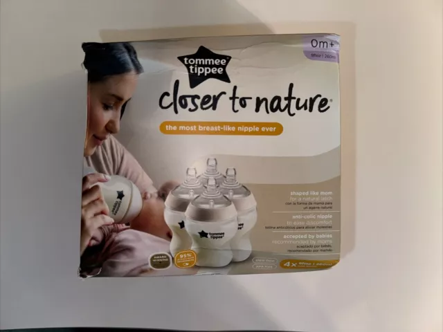 Tommee Tippee Closer to Nature 9oz Anti-Colic 0m+  4  Bottle Set Clear