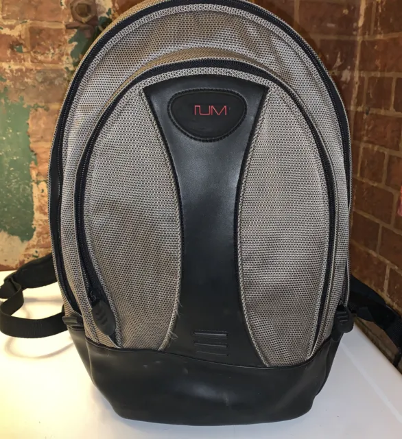 Vintage Tumi T2 Tech Gunmetal Ballistic Nylon & Black Leather Laptop Backpack