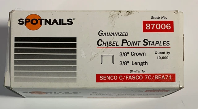 Spotnails 22-Gauge Galvanized Chisel Point Staples 3/8” Crown 3/8” Length 10,000