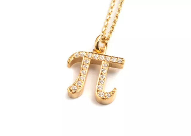 Diamond Pi Necklace Solid Gold 9k,14k,18k Diamond Math Symbol Unisex Pendant
