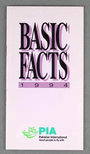Pia Pakistan International 1994 Basic Facts Airline Brochure Route Map