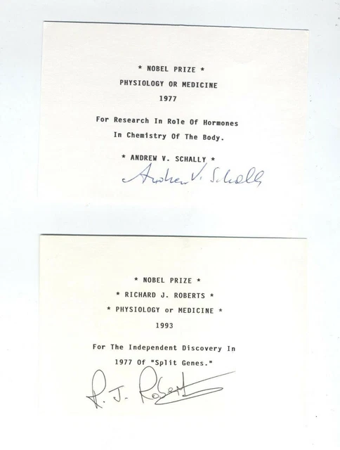 NOBEL PRIZE ORIGINAL AUTOGRAPHS  Roberts & Schally Split Genes Hormones