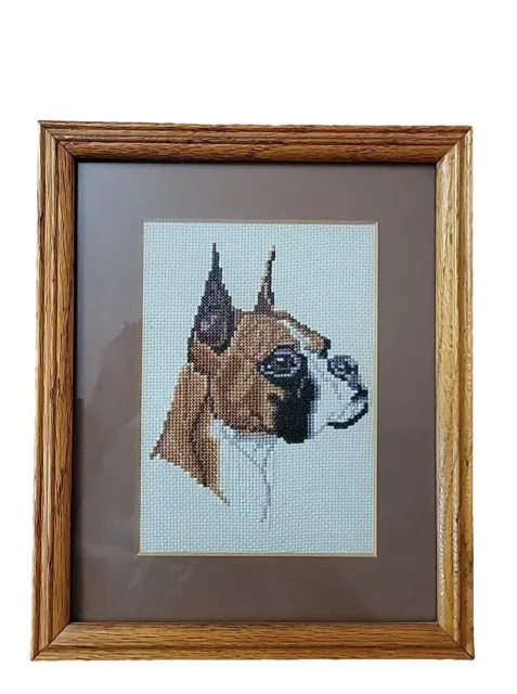 Boxer Dog Completed Counted Cross Stitch Embroidery Framed Vintage Pegasus