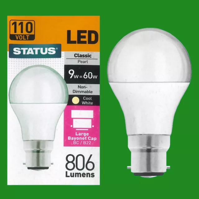 1x 9W (=60W) 110V Pearl LED, A60 GLS Globe, Bajonettkappe BC B22 Glühbirne Lampe
