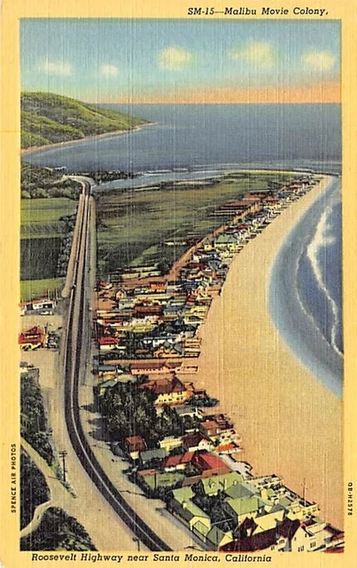 Postcard CA: Aerial View, Malibu Movie Colony, California, Linen, Unposted