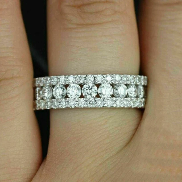 Bague Anniversaire Diamant Simulé 3,50 Ct - Or Blanc 14 Carats, Tailles 4 à 12