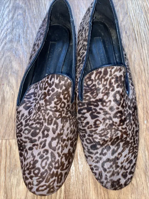 zara womens leather flat loafers leopard print size 39 uk6