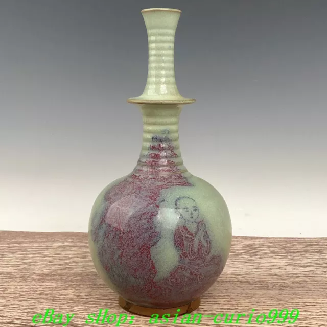 12.2'' Old Chinese Song Dynasty Jun Kiln Porcelain Tongzi Flower Bottle Vase