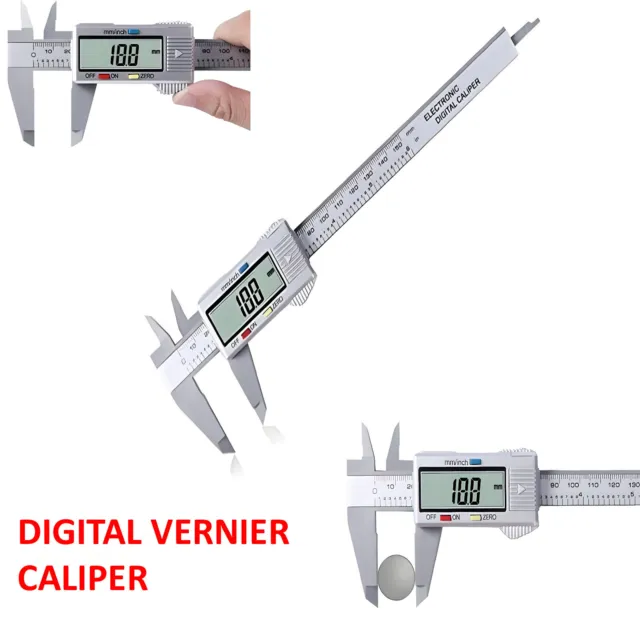 6'' LCD Digital Vernier Caliper Silver Micrometer Measure Tool Gauge Ruler 150mm