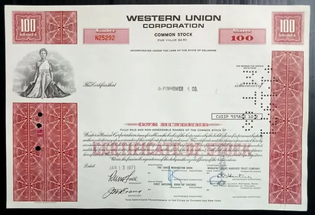 AOP USA 1970-71 Western Union Corporation shares certificates (2)