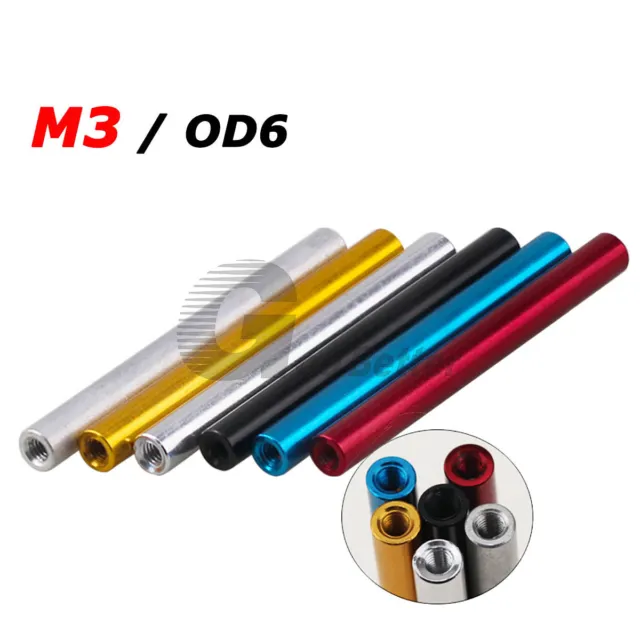 M3 / OD 6mm Aluminum Threaded Sleeve Stud Round Standoff Pillars Connector Nut