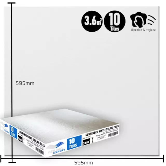 Suspended Ceiling Tiles Hygienic EasyClean & Wipeable 595mm x 595mm 600mm x 600