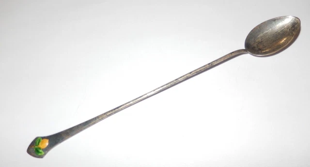 Antique 7 1/2" Sterling Silver & Enamel Muddler Spoon Lemon