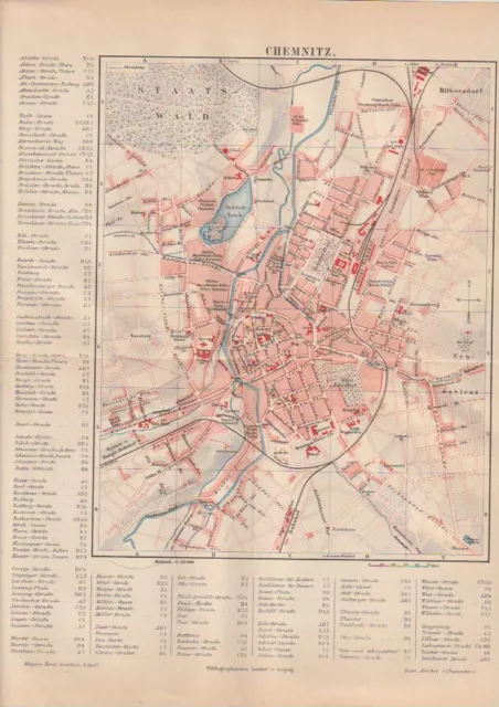 +CHEMNITZ+ orig. Stadtplan von 1886 mit sämtlichen Straßenbezeichnungen