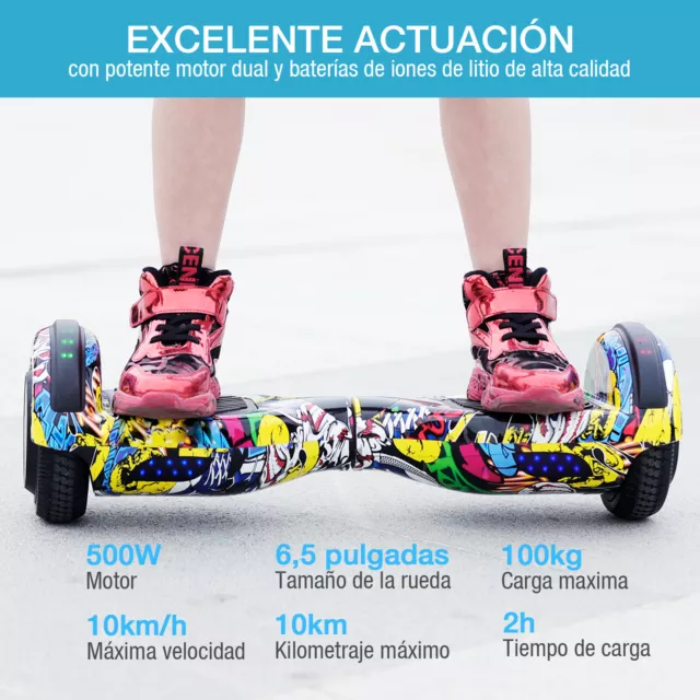 Hoverboard 6,5" Patinete eléctrico Para niños Con Bluetooth LED Luces Overboard 3