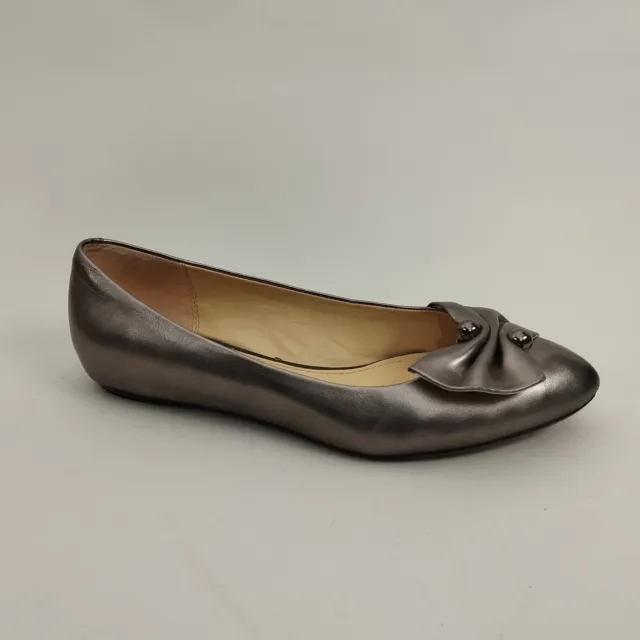 Clarks Ballet Flats Womens 5 D Pewter Grey Leather Ballerina Flat Slip On Shoes