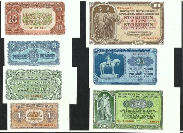 Czechoslovakia Banknote 1953 UNC Complete (1,3,5,10,25,50,100 korun)